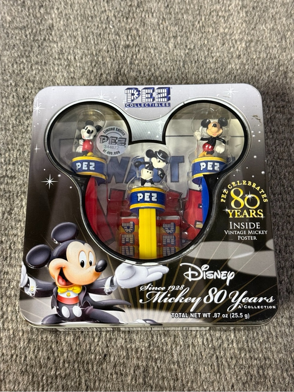 Disney Mickey 80 Years Collectible PEZ Candy Dispenser Tin